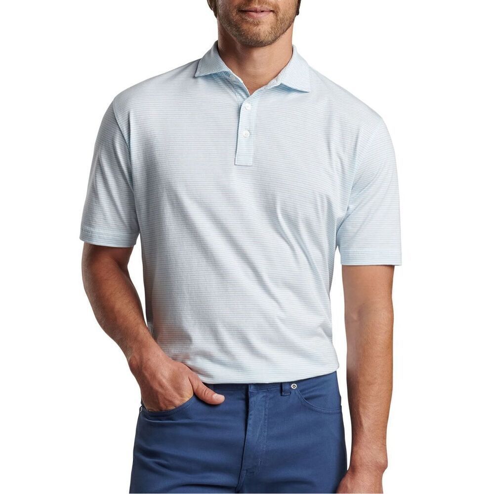 ✨PETER MILLAR Summer Comfort White & Teal Striped Sz XL Polo✨